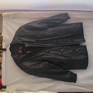Vintage leather jacket with hood
